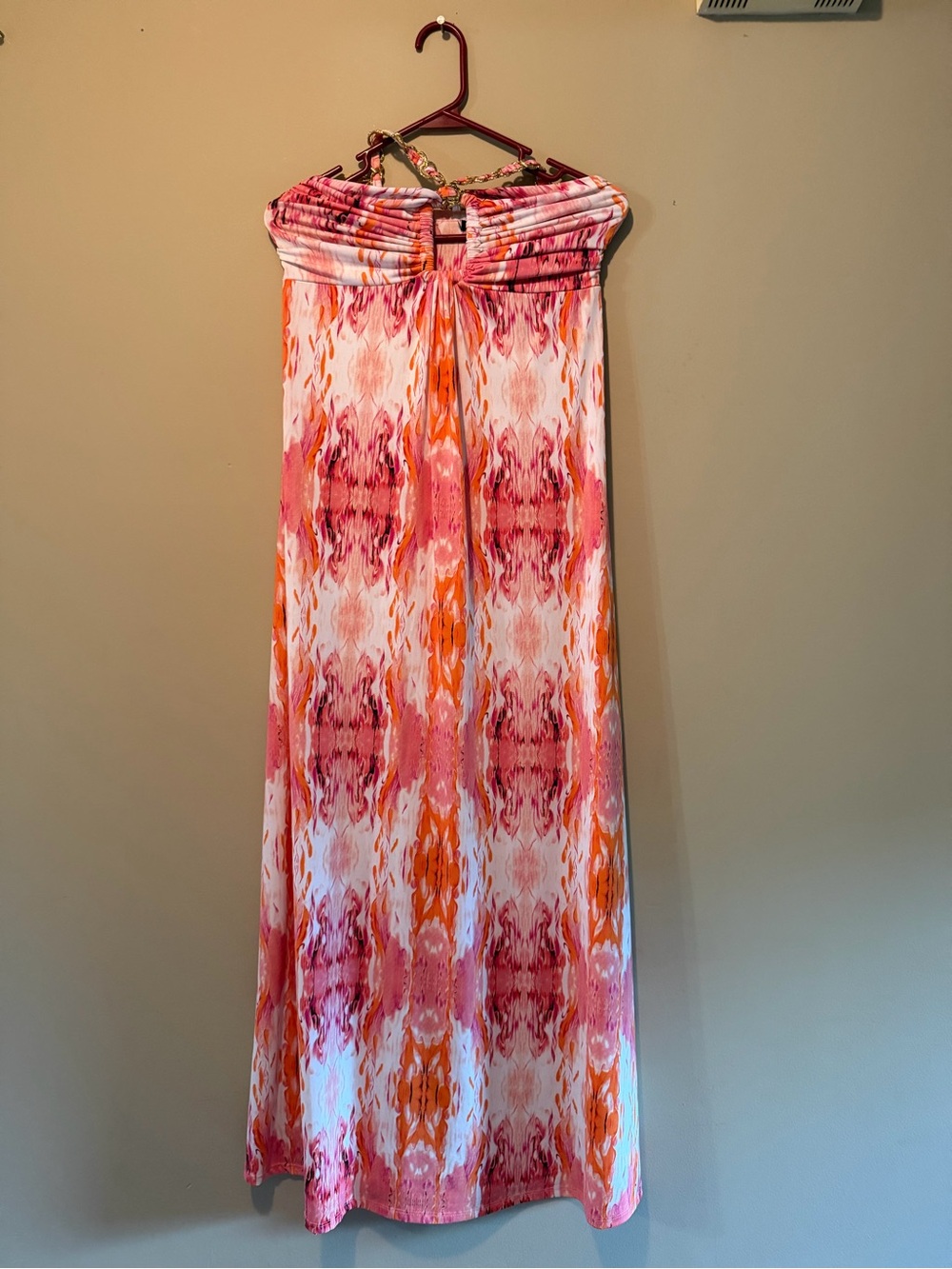 Strapless Pink & Orange Tie-Dye Maxi Dress